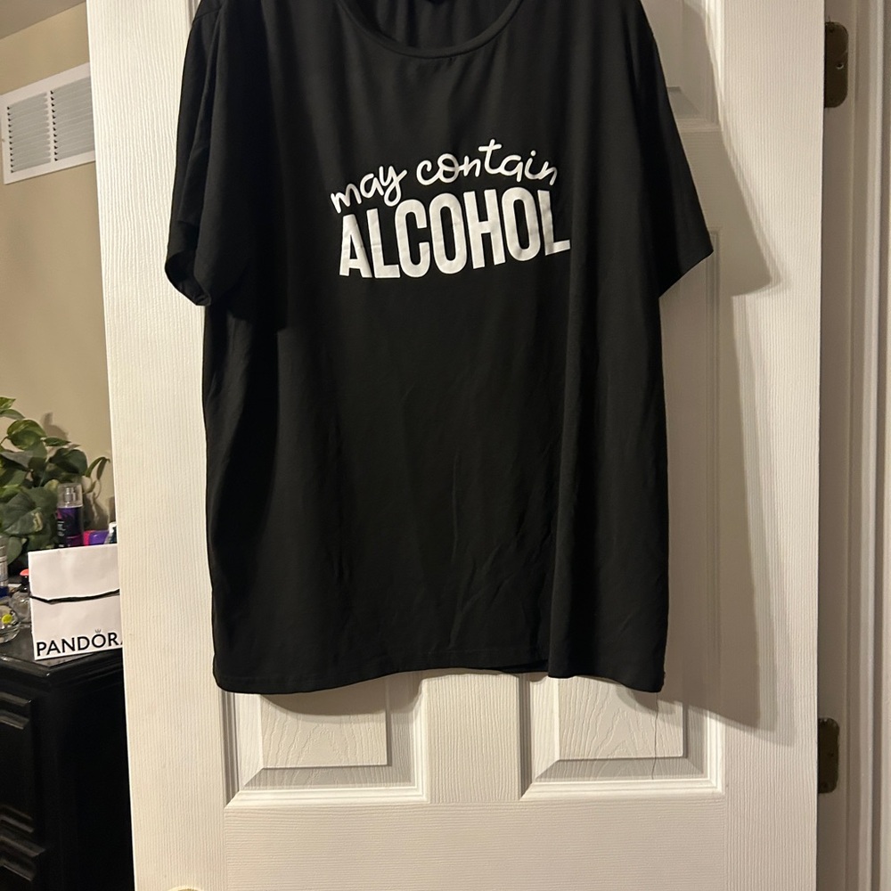 SHEIN Black Short Sleeve Tee with White "May Contain Alcohol" Graphic - Picture 3 of 4
